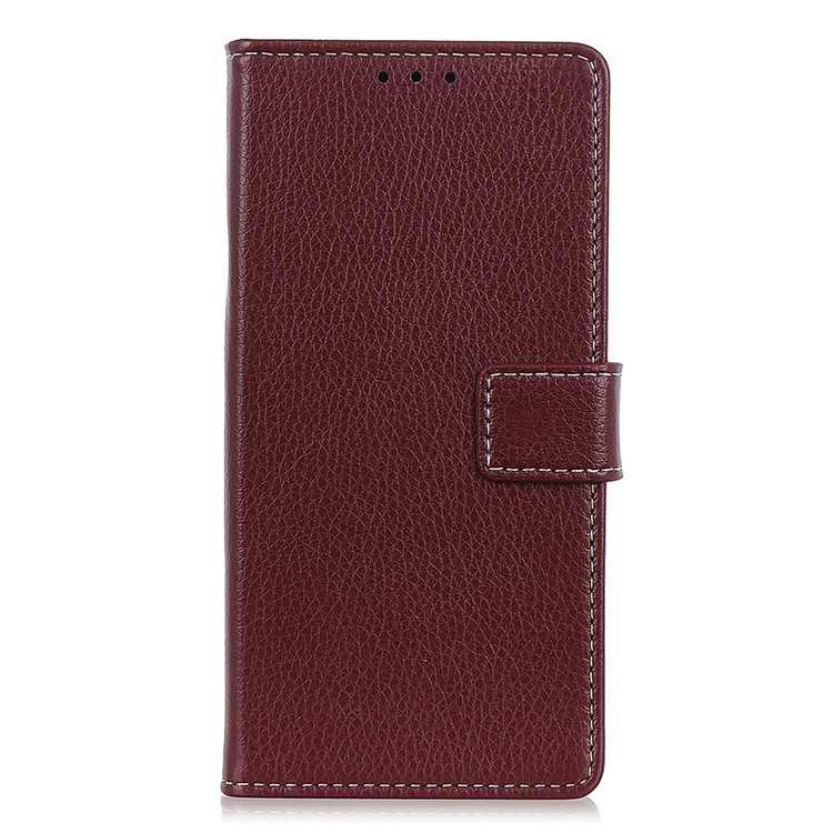 Litchi Grain Leather Cover with Wallet Stand for Motorola One Action / P40 Power - Brown-1
