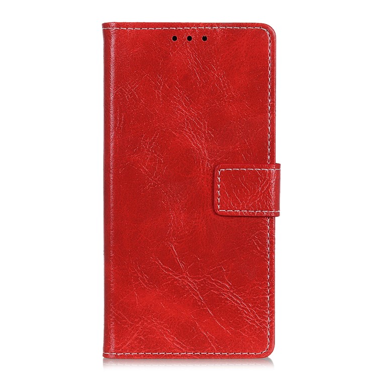 Crazy Horse Vintage Leather Wallet Case for Motorola One Action / P40 Power - Red-1
