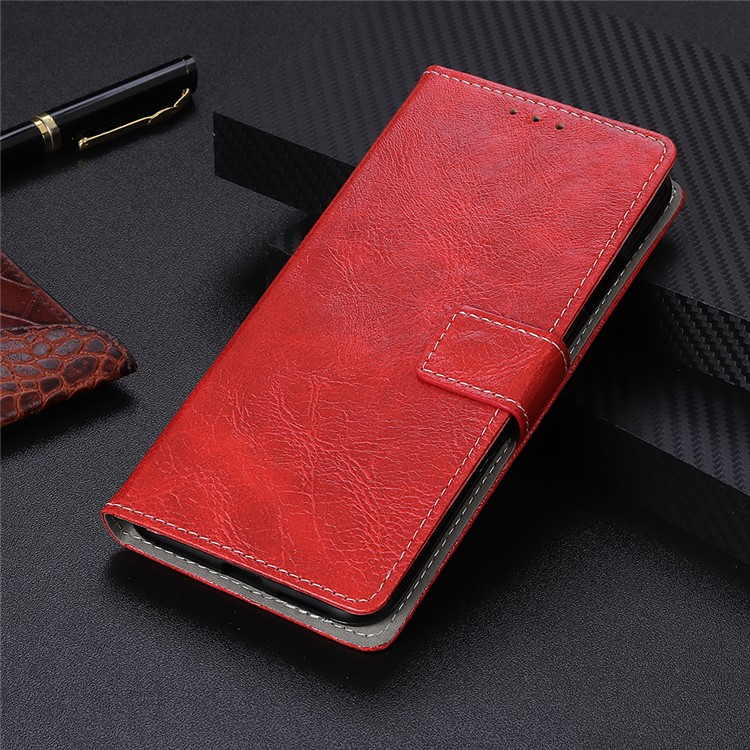 Crazy Horse Vintage Leather Wallet Case for Motorola One Action / P40 Power - Red-9