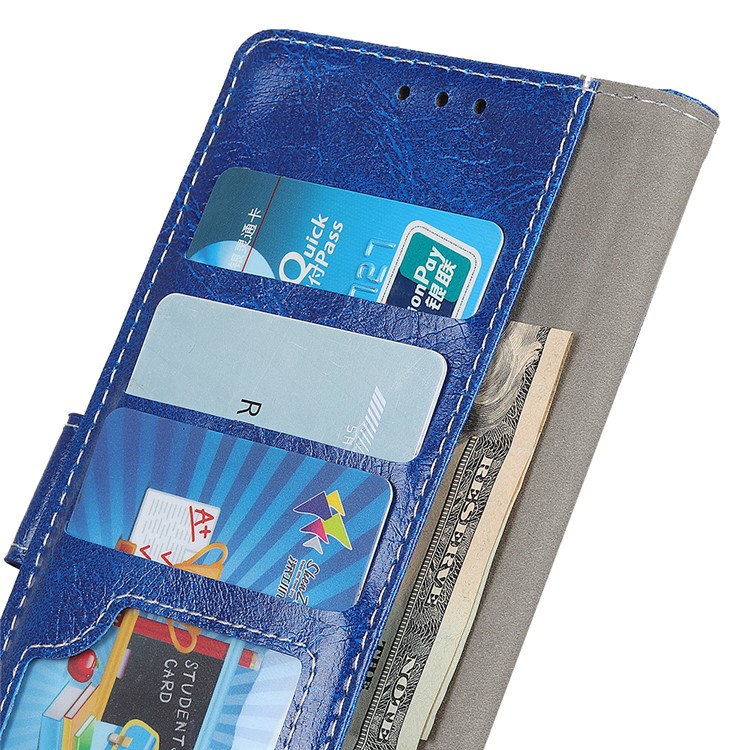 Crazy Horse Vintage Leather Wallet Case for Motorola One Action / P40 Power - Blue-8