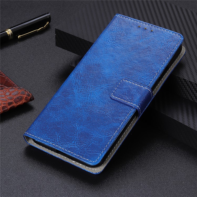 Crazy Horse Vintage Leather Wallet Case for Motorola One Action / P40 Power - Blue-9