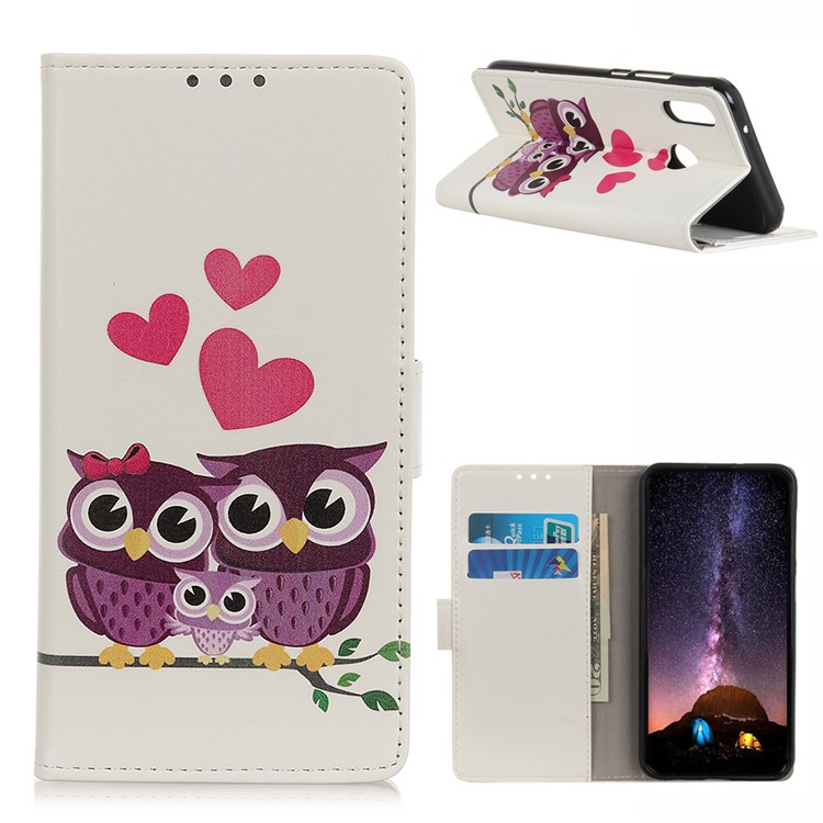 Pattern Printing Stand Leather Mobile Shell for Motorola One Action / P40 Power - Sweet Owl Family-1