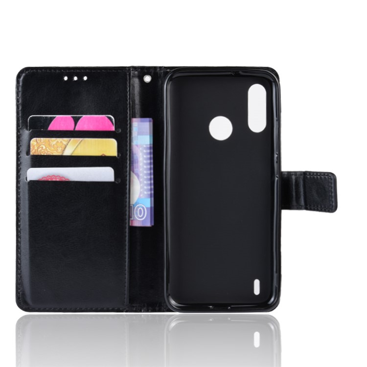 Crazy Horse Leather Stand Wallet Case for Motorola P40 Play - Black-3