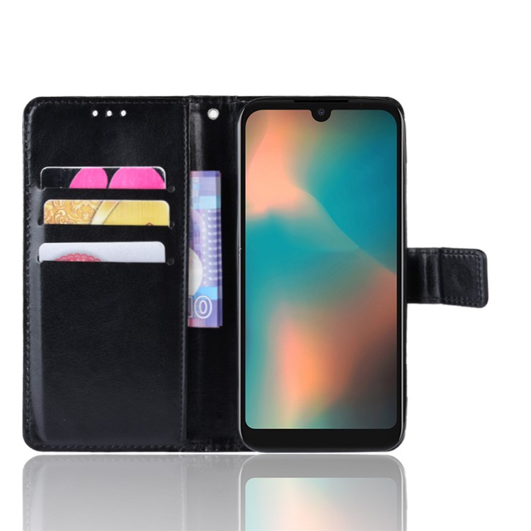 Crazy Horse Leather Stand Wallet Case for Motorola P40 Play - Black-4