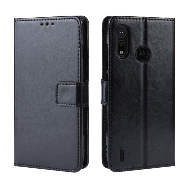 Crazy Horse Leather Stand Wallet Case for Motorola P40 Play - Black-7