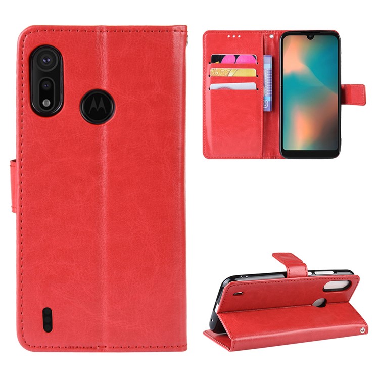 Crazy Horse Leather Stand Wallet Case for Motorola P40 Play - Red-1