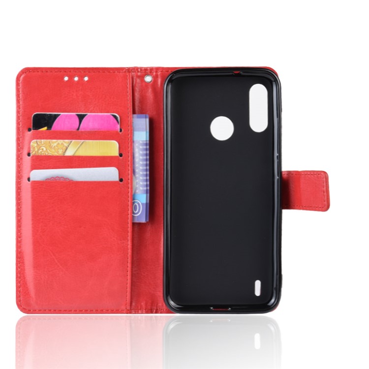 Crazy Horse Leather Stand Wallet Case for Motorola P40 Play - Red-3
