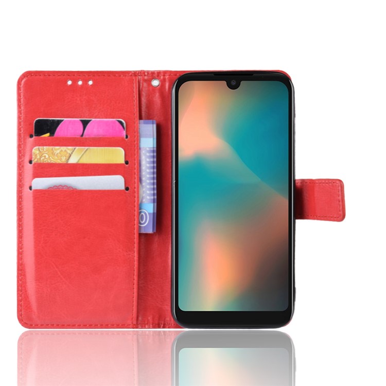 Crazy Horse Leather Stand Wallet Case for Motorola P40 Play - Red-4