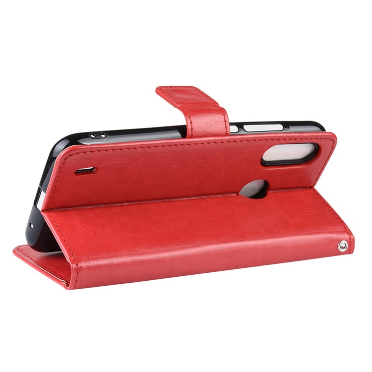 Crazy Horse Leather Stand Wallet Case for Motorola P40 Play - Red-5