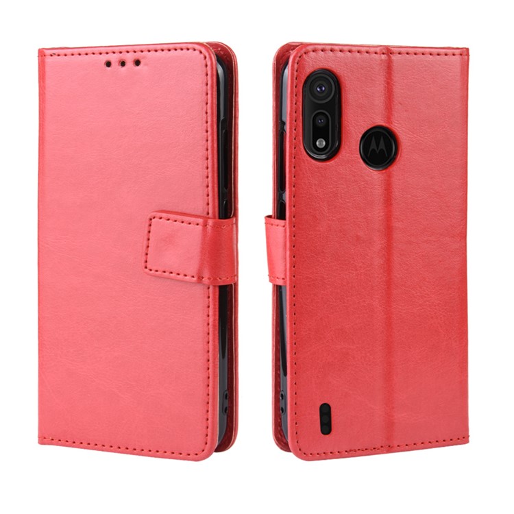 Crazy Horse Leather Stand Wallet Case for Motorola P40 Play - Red-7