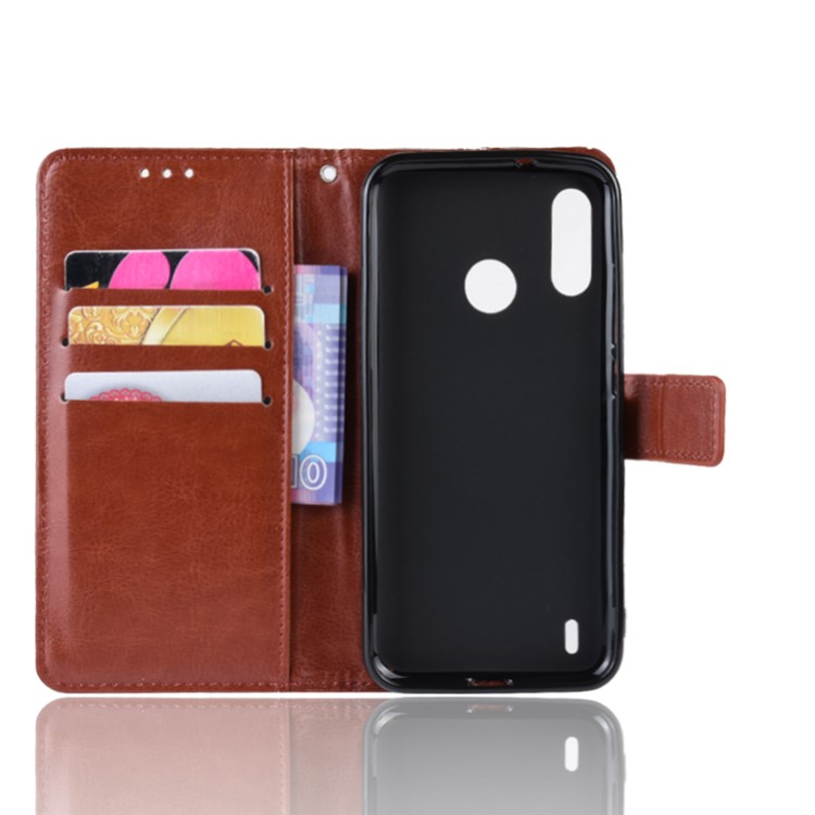 Crazy Horse Leather Stand Wallet Case for Motorola P40 Play - Brown-3