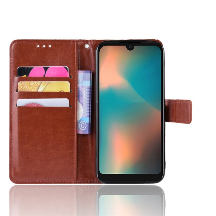 Crazy Horse Leather Stand Wallet Case for Motorola P40 Play - Brown-4