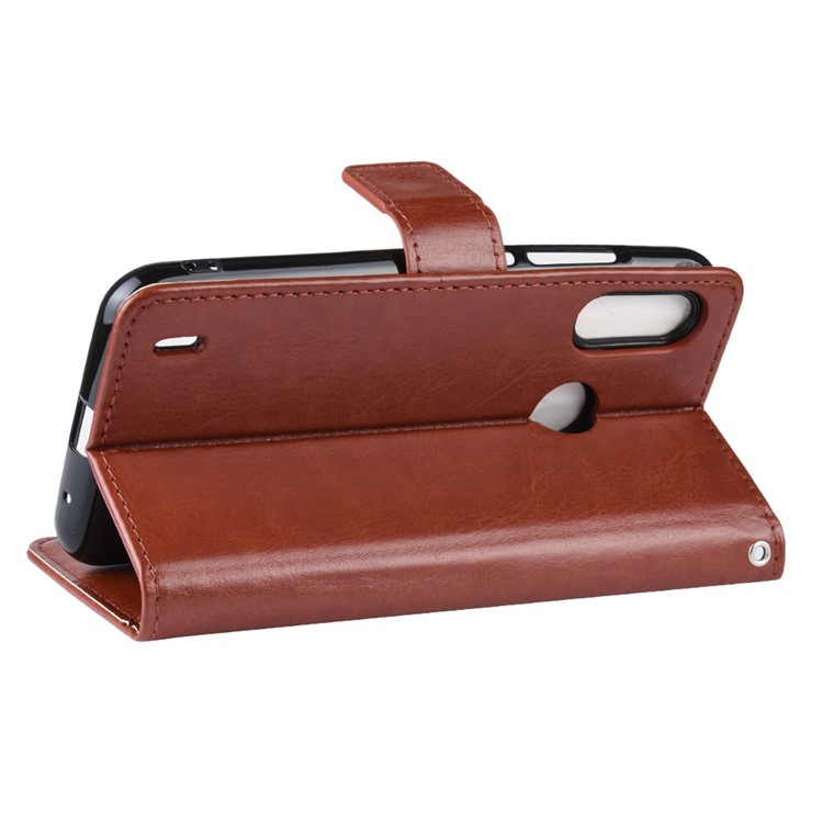 Crazy Horse Leather Stand Wallet Case for Motorola P40 Play - Brown-5