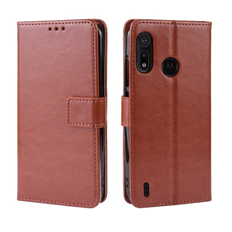 Crazy Horse Leather Stand Wallet Case for Motorola P40 Play - Brown-7