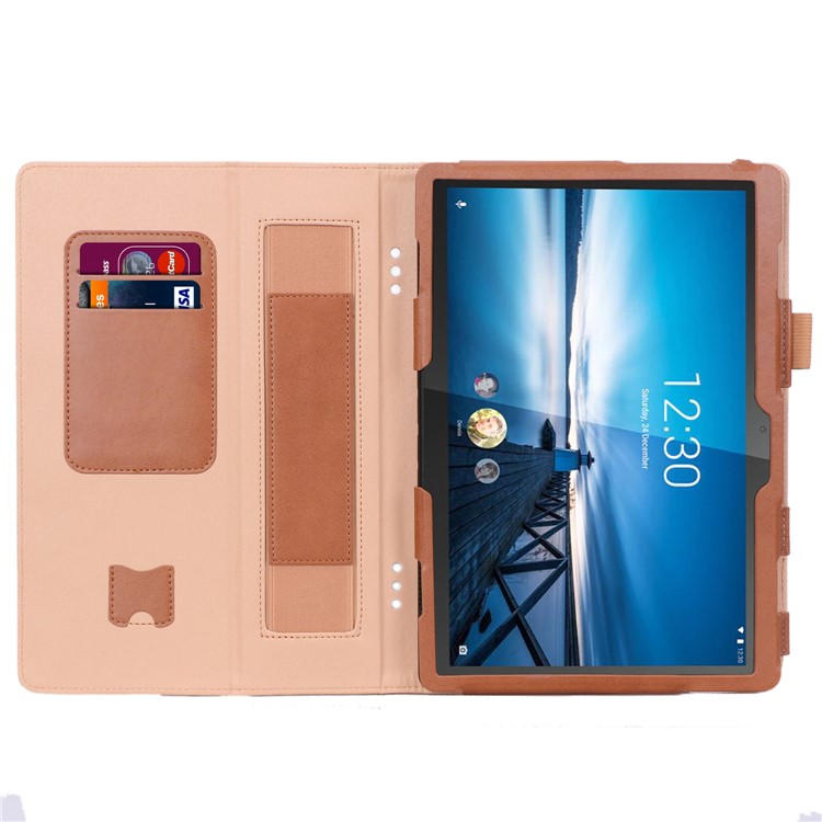 PU Leather Tablet Stand Case with Card Slots and Elastic Hand Strap for Lenovo Tab P10 - Brown-4