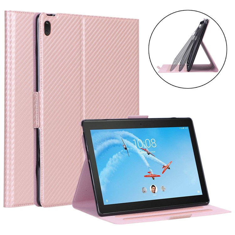 WY-1595A Carbon Fiber Texture PU Leather Stand Casing for Lenovo Tab E10 TB-X104F - Rose Gold-1
