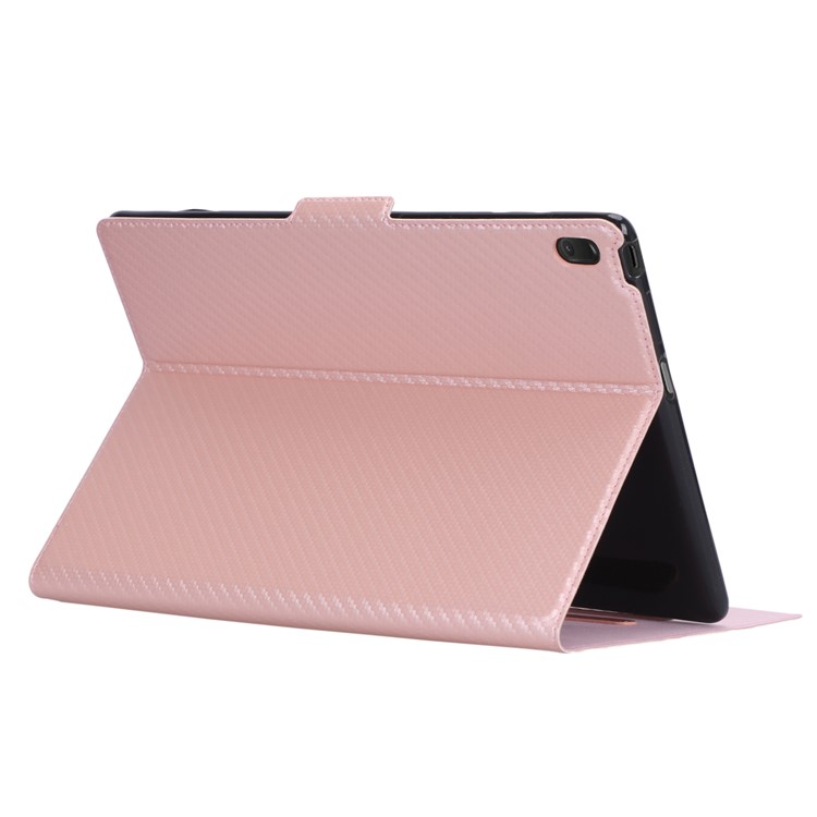 WY-1595A Carbon Fiber Texture PU Leather Stand Casing for Lenovo Tab E10 TB-X104F - Rose Gold-8