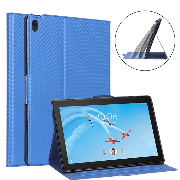 WY-1595A Carbon Fiber Texture PU Leather Stand Casing for Lenovo Tab E10 TB-X104F - Blue-1