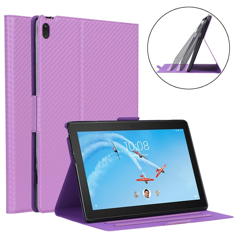WY-1595A Carbon Fiber Texture PU Leather Stand Casing for Lenovo Tab E10 TB-X104F - Purple-1