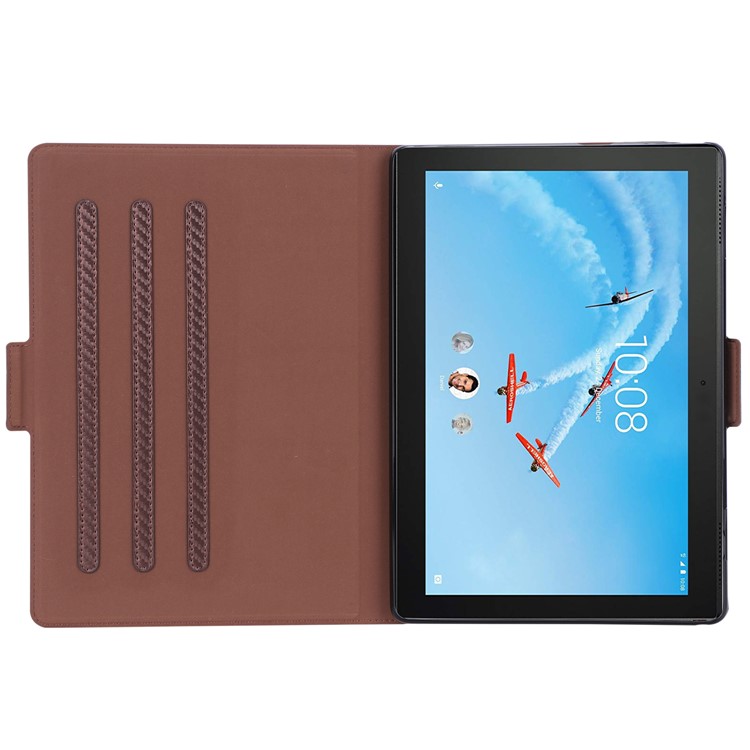 WY-1595A Carbon Fiber Texture PU Leather Stand Casing for Lenovo Tab E10 TB-X104F - Brown-4