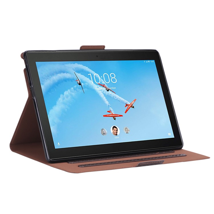 WY-1595A Carbon Fiber Texture PU Leather Stand Casing for Lenovo Tab E10 TB-X104F - Brown-8