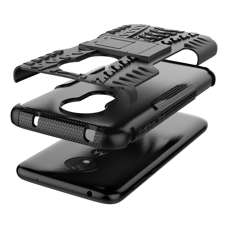 Étui Hybride Antidérapant PC + TPU Avec Kickstand Pour Motorola Moto G7 Power (version Ue) - le Noir