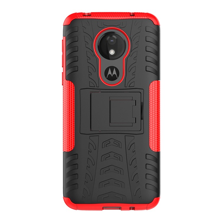 Anti-slip PC + TPU Hybrid Case with Kickstand for Motorola Moto G7 Power (EU Version) - Red-3