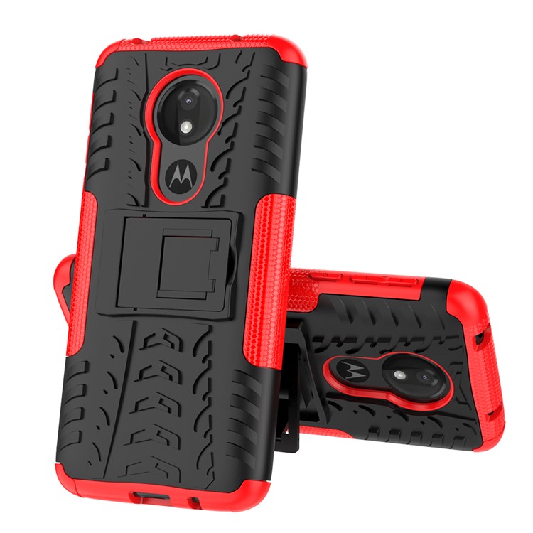 Anti-slip PC + TPU Hybrid Case with Kickstand for Motorola Moto G7 Power (EU Version) - Red-7