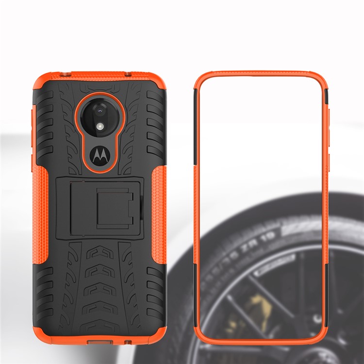 PC Anti-slip + TPU Hybrid Case Con Kickstand Para Motorola Moto G7 Power (versión de la Ue) - Naranja-3