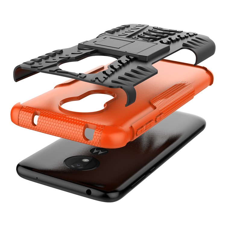 Anti-slip PC + TPU Hybrid Case with Kickstand for Motorola Moto G7 Power (EU Version) - Orange-6