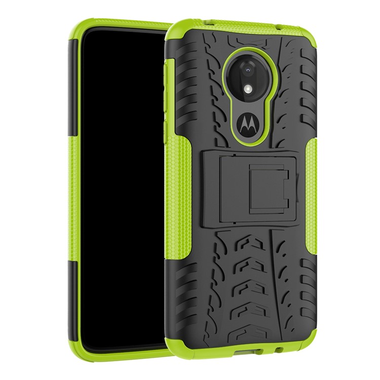 Anti-slip PC + TPU Hybrid Case with Kickstand for Motorola Moto G7 Power (EU Version) - Green-1