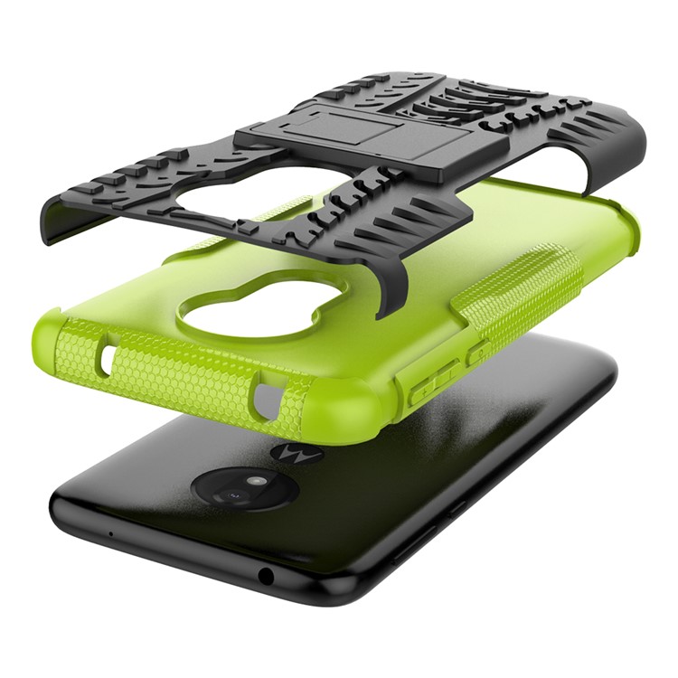 Anti-slip PC + TPU Hybrid Case with Kickstand for Motorola Moto G7 Power (EU Version) - Green-5