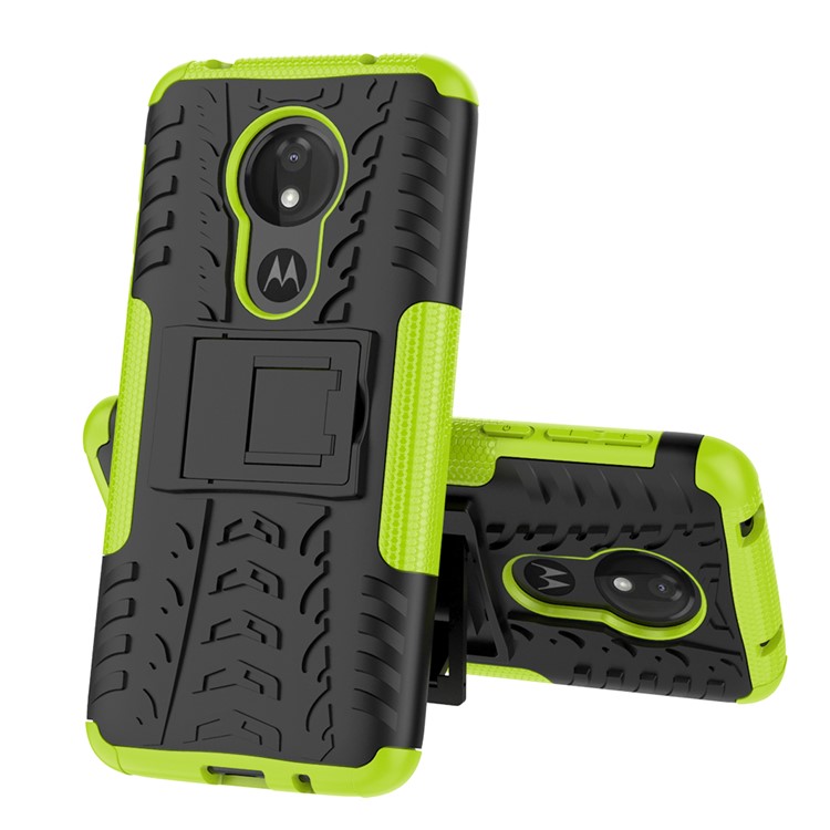 Anti-slip PC + TPU Hybrid Case with Kickstand for Motorola Moto G7 Power (EU Version) - Green-7