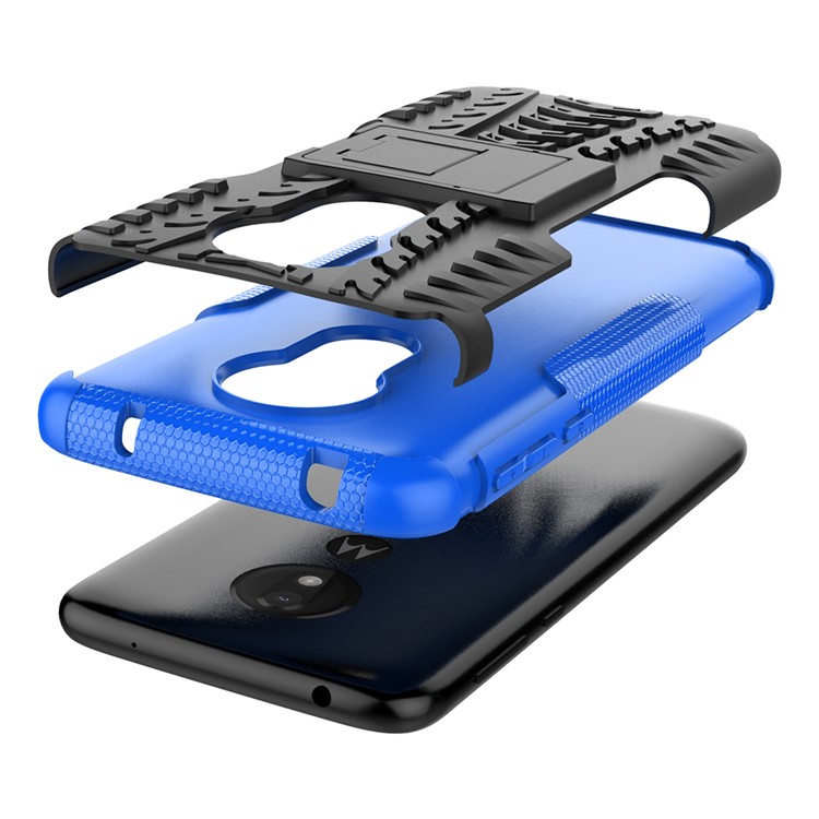 Funda Híbrida Antideslizante PC + TPU Con Pie De Apoyo Para Motorola Moto G7 Power (versión Eu) - Azul-5