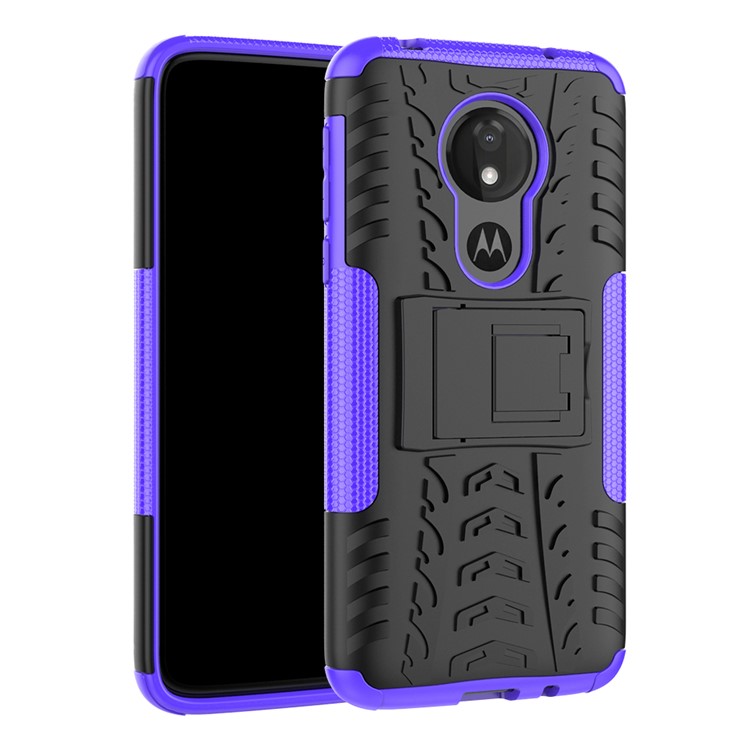 Anti-slip PC + TPU Hybrid Case with Kickstand for Motorola Moto G7 Power (EU Version) - Purple-1
