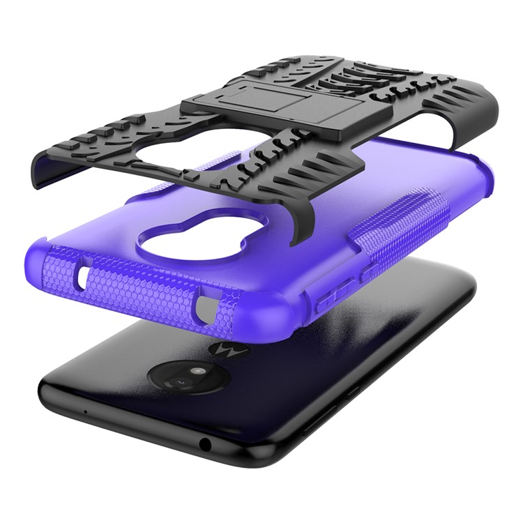 Anti-slip PC + TPU Hybrid Case with Kickstand for Motorola Moto G7 Power (EU Version) - Purple-5