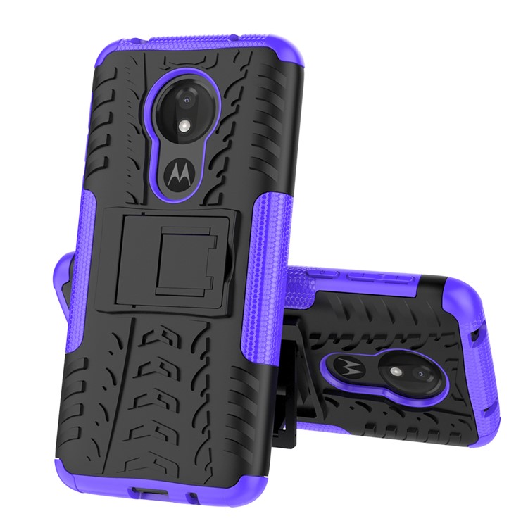Anti-slip PC + TPU Hybrid Case with Kickstand for Motorola Moto G7 Power (EU Version) - Purple-7