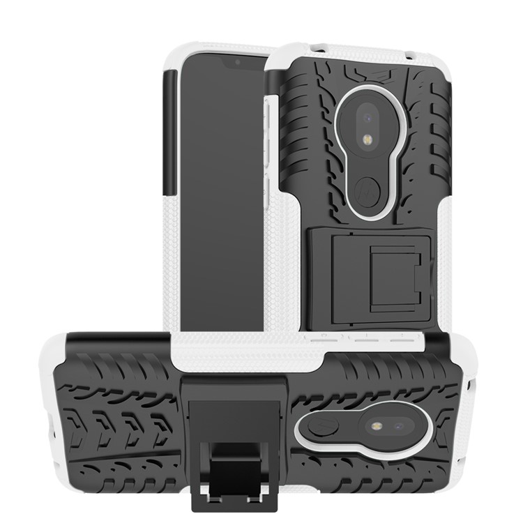 Anti-slip PC + TPU Hybrid Case with Kickstand for Motorola Moto G7 Play (EU Version) - White-1