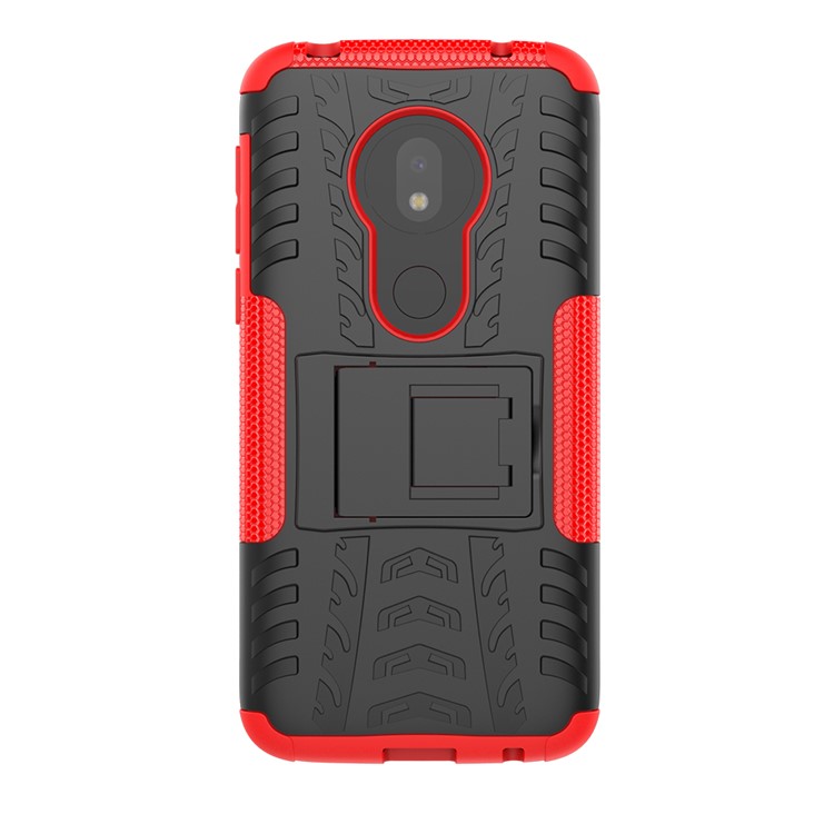 Custodia Ibrida PC + TPU Anti-slip Con Cavalletto Per Motorola Moto G7 Play (versione Ue) - Rosso