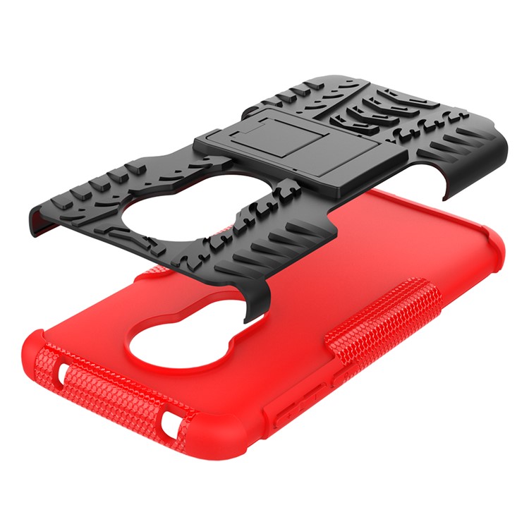 Anti-slip PC + TPU Hybrid Case Con Kickstand Para Motorola Moto G7 Play (versión de la Ue) - Rojo