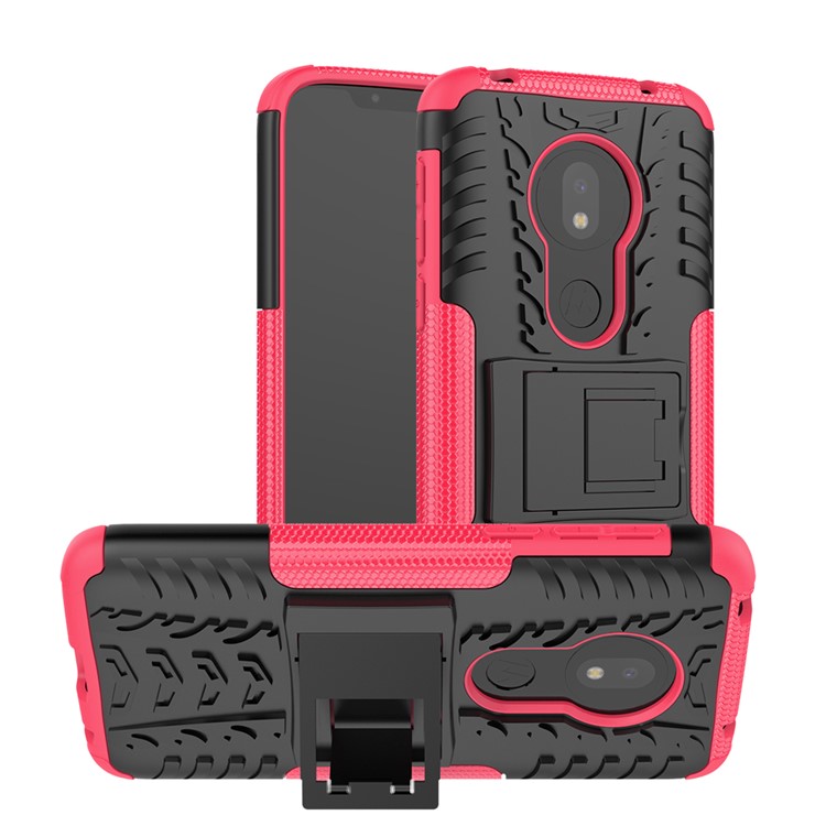 Anti-slip PC + TPU Hybrid Case with Kickstand for Motorola Moto G7 Play (EU Version) - Rose-1
