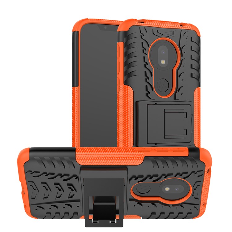 Anti-slip PC + TPU Hybrid Case with Kickstand for Motorola Moto G7 Play (EU Version) - Orange-1