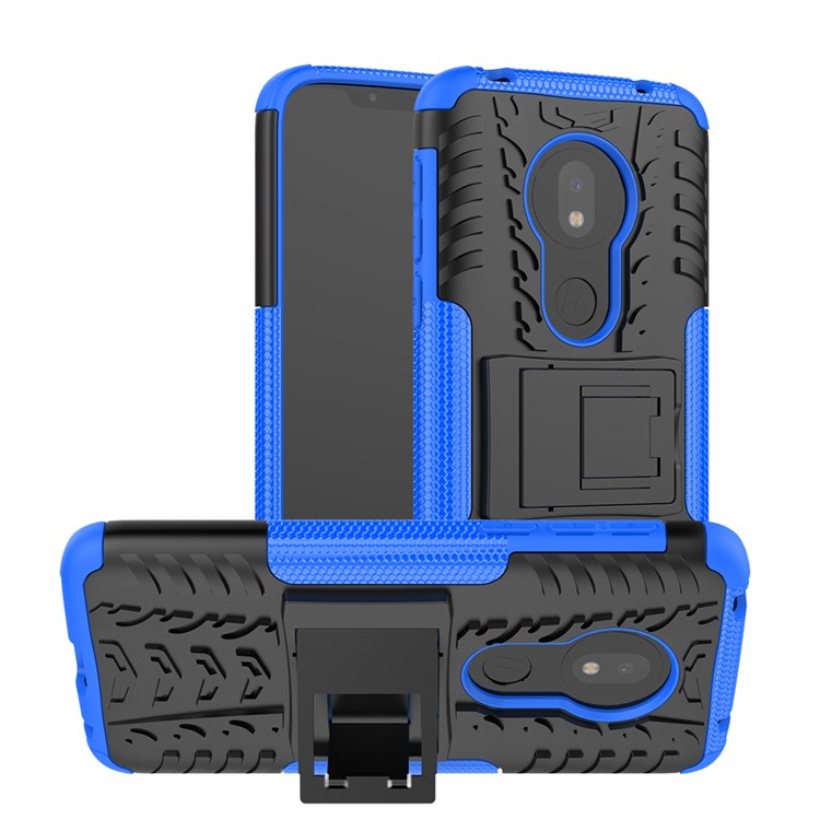 Anti-slip PC + TPU Hybrid Case with Kickstand for Motorola Moto G7 Play (EU Version) - Blue-1