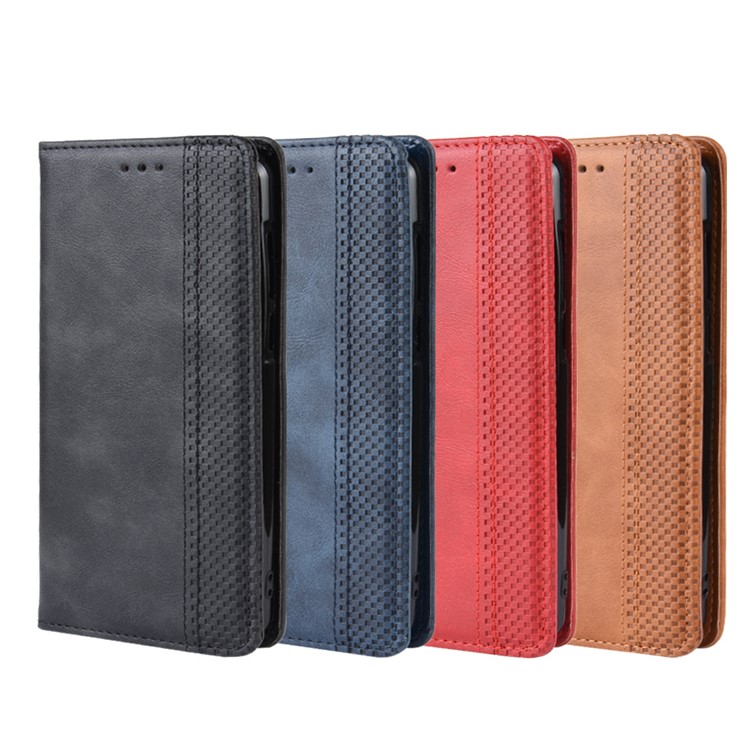 Vintage Style PU Leather Wallet Phone Case for Motorola P40 Power - Black-10