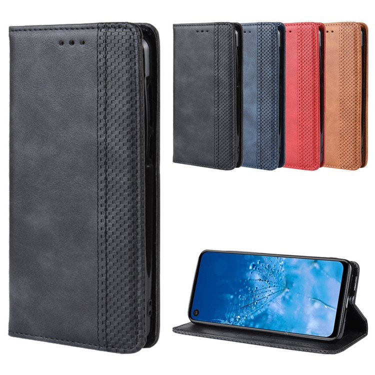 Vintage Style PU Leather Wallet Phone Case for Motorola P40 Power - Black-11