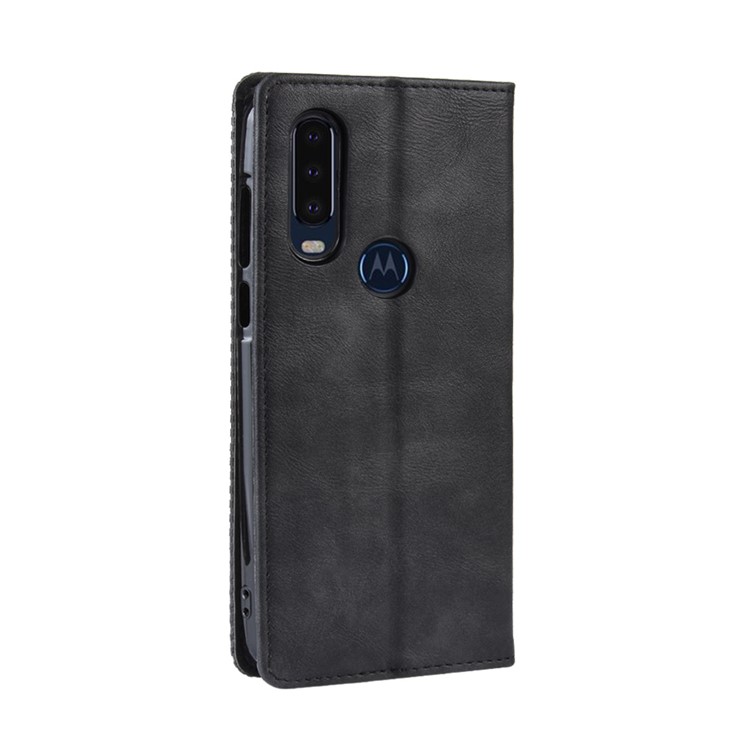 Vintage Style PU Leather Wallet Phone Case for Motorola P40 Power - Black-7