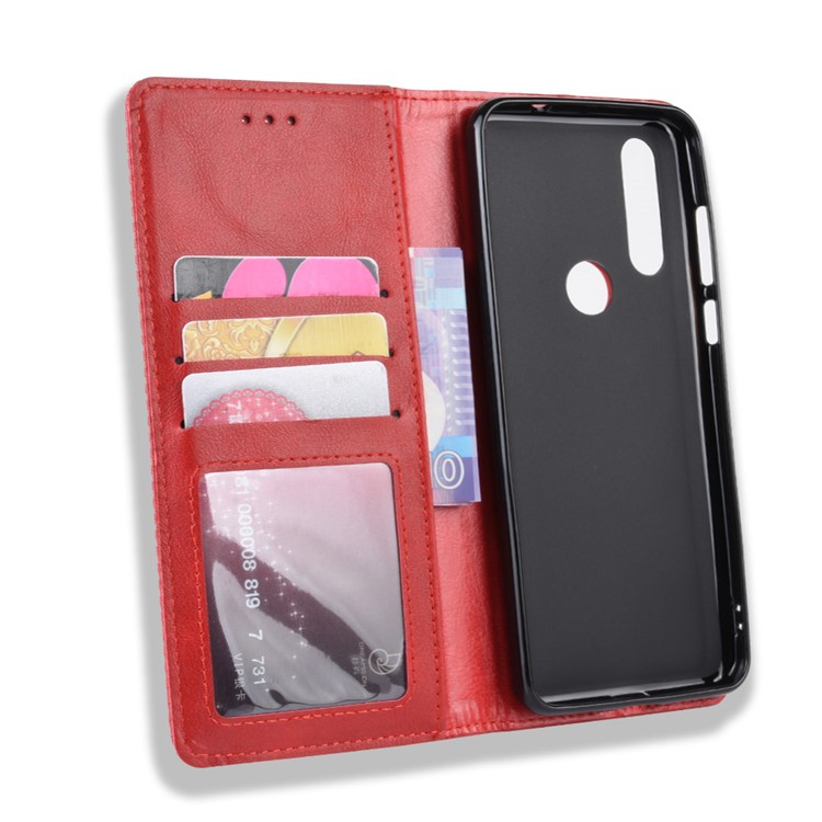 Vintage Style PU Leather Wallet Phone Case for Motorola P40 Power - Red-4