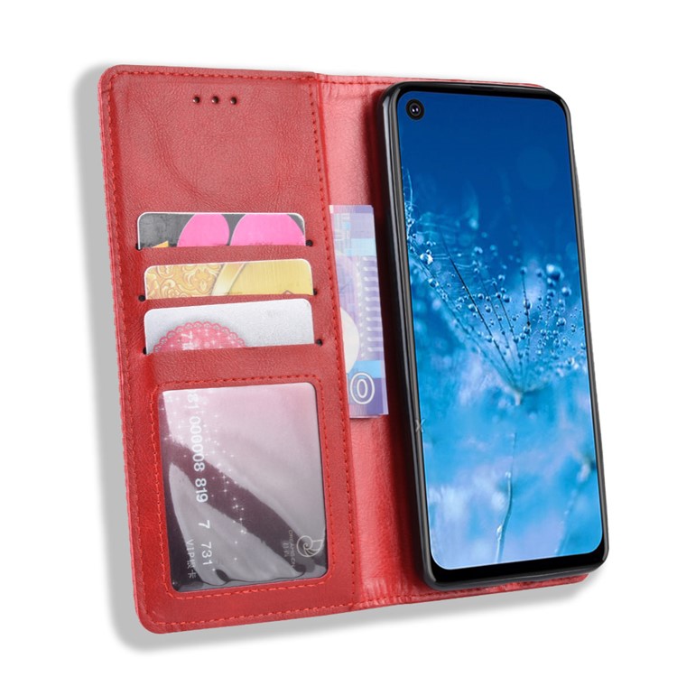 Vintage Style PU Leather Wallet Phone Case for Motorola P40 Power - Red-5
