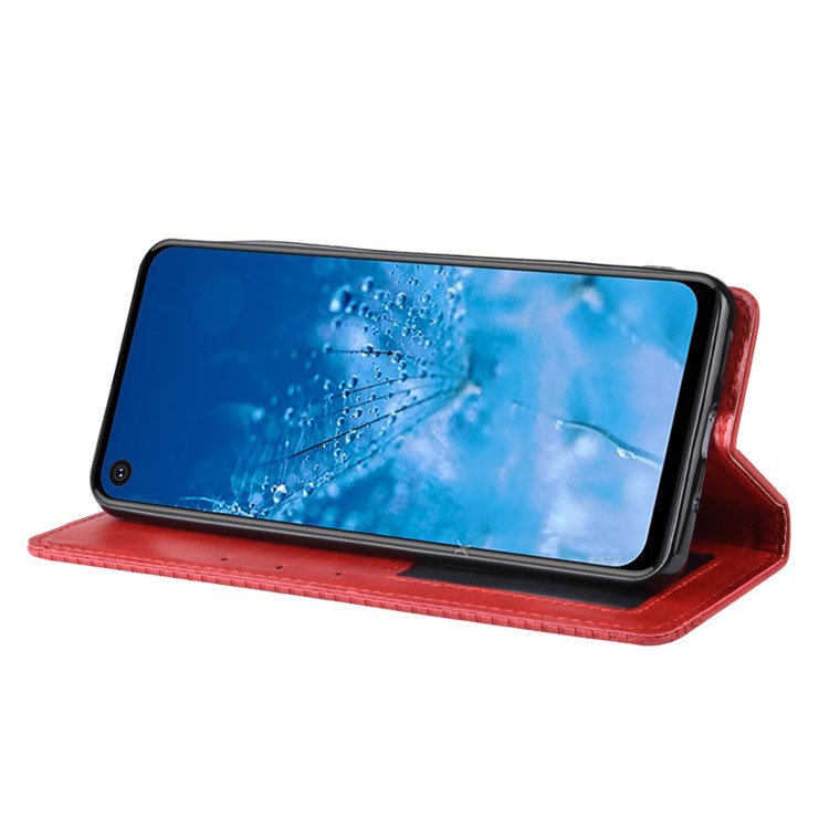 Vintage Style PU Leather Wallet Phone Case for Motorola P40 Power - Red-6