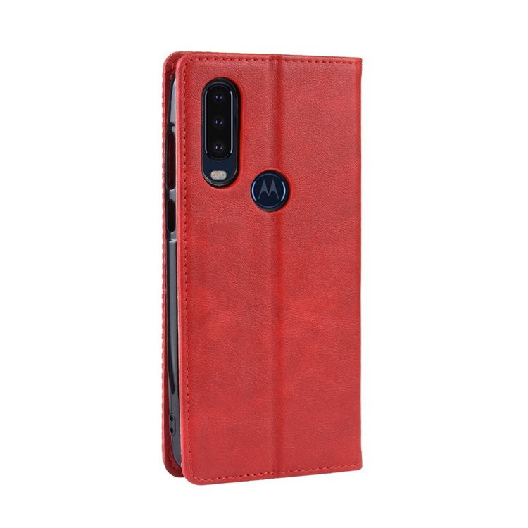 Vintage Style PU Leather Wallet Phone Case for Motorola P40 Power - Red-7
